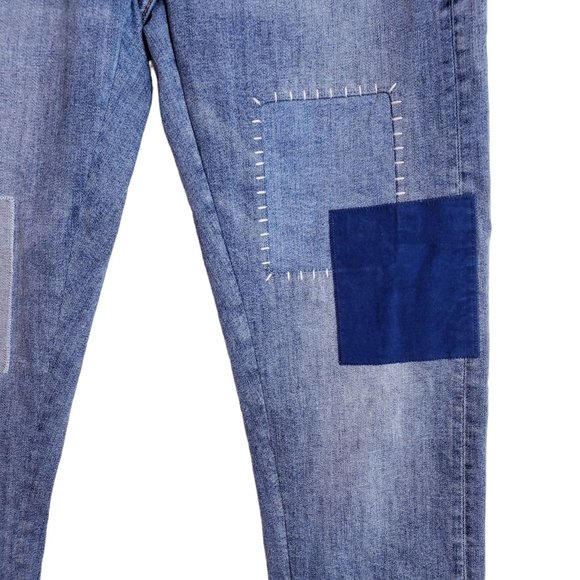 Pilcro & The Letterpress Slim Boyfriend Womens Jeans 26 Blue Patched Medium Rise - Picture 8 of 16